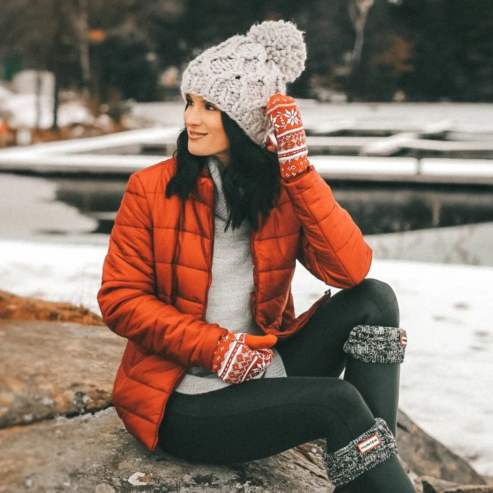 Red White Grey Fair Isle Mittens Gloves